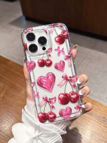 Transparent Phone Case With 3D Heart, Bow, And Strawberry Pattern, Compatible With IPhone 17/16/14/13 Pro Max/12 Pro/11/Xr/Xs/7/8 Plus, S10/S22/A12/A50/A52/S24/A135G And Other Models, Durable TPU Material With Air Cushion - Multicolor - View 2