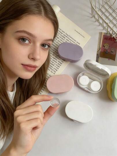 1Pc Retro Candy Color Contact Lens Box With Mirror, Portable Mini Storage Case, Perfect Mother's Day Gift
