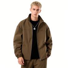 男士春季休闲翻领夹克 - 棕色 - 查看 2