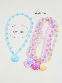 5pcs/Set Shell & Pearl Pendant Beaded Necklace, Suitable For Girls' Daily, Festival, Party Wear, Birthday Gift - Multicolor - View 2