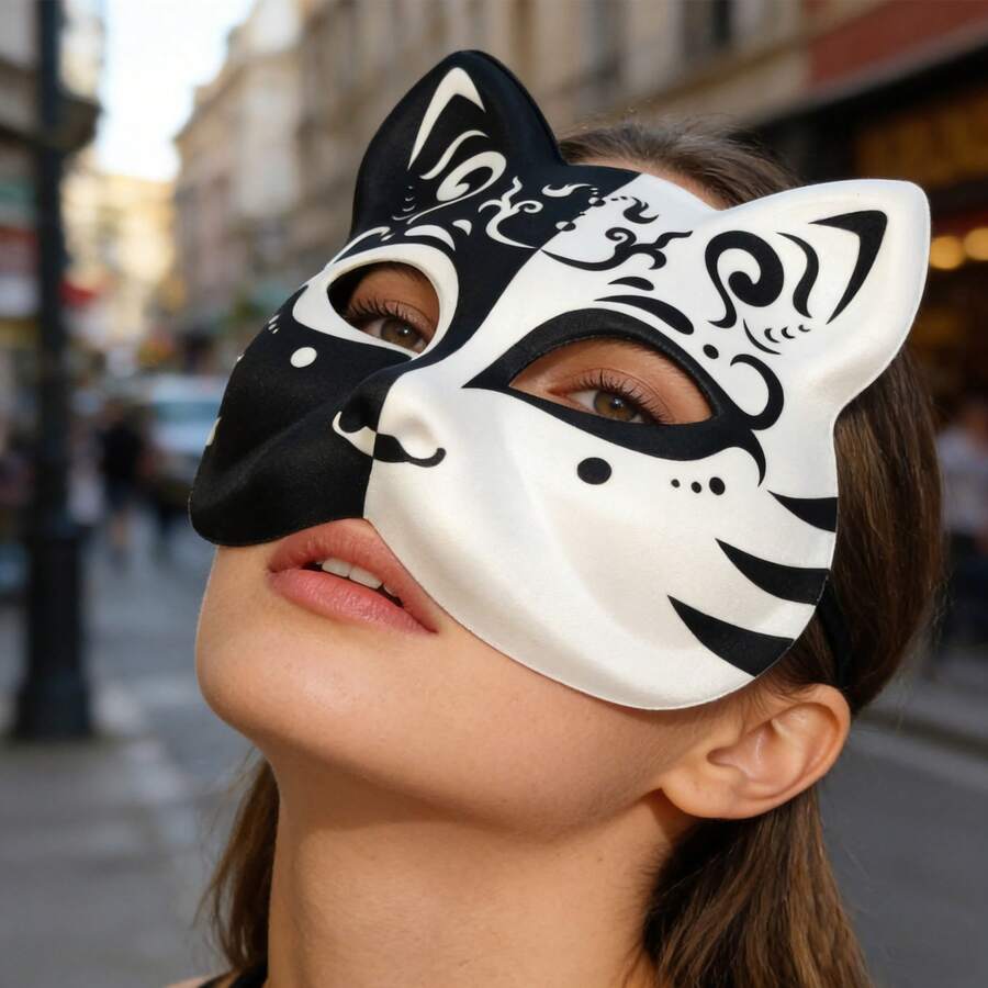 3D Soft Printed Mask, Suitable For Halloween, Carnival, Music Festival, Masquerade Ball - Cat Mask - Black - View 1