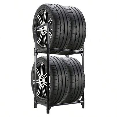 Tire Storage Rack Standing Garage Storage Shelf Organizer For Indoor Outdoor Use Black, 22.51 X 14.16 X 45.11