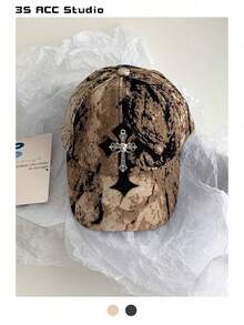 Soft Crown Niche Maillard Brown-Gray Snapback Hat, Vintage Embroidery Couple Baseball Cap, Small Face Patch Embroidery Fashion Streetwear Baseball Cap, American Letter Embroidery Soft Crown Curved Brim Sun Hat, Skater Hippie Chicks Style - Multicolor - View 20