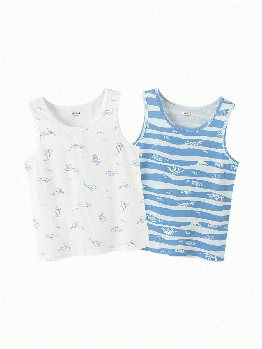 Balabala Boys Tank Top 2 Packs Soft Cotton Sleeveless Undershirts - Blue and White - View 1
