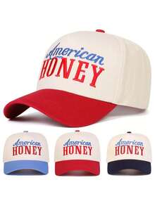 1pcs Men HONEY Letter Embroidered Two Tone Five-Panel Baseball Cap Outdoor Adjustable Sunscreen Leisure Hat Spring Autumn Travel Tourism Beach Vacation - Đỏ - Xem 1