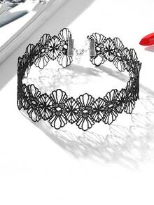 1件装女士黑色颈链，镂空花朵性感锁骨链，简约优雅短款项链 - 彩色 - 查看 6