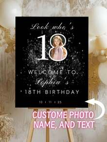 Personalized 18th Birthday Welcome Sign - Customizable Photo And Text, Includes Name, Date, Age - Elegant Black And Gold Glitter Design, Suitable For Indoor/Outdoor Adult Party Decor - Easy To Install DIY Entrance Sign For 16th Or 18th Birthday Celebration - Multicolor 5 - View 8