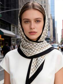 1 件装多功能几何印花围巾/披肩，适合日常、办公和度假穿着 - 紋理 - 查看 3