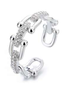 1 buah Cincin Berbentuk Tapal Kuda Modis dari Baja Tahan Karat, Cincin Pita Padat Minimalis Mewah dengan Zirkonia, Aksesori Perhiasan Desain Unik untuk Wanita - Perak - View 3