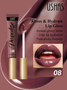 Brillo de labios con efecto espejo USHAS, de textura ligera y sedosa, con alta pigmentación y cobertura completa, hidratación duradera, apto para diferentes tonos de piel, crea un maquillaje de labios radiante, adecuado para el uso diario y citas - #08 - Ver 1