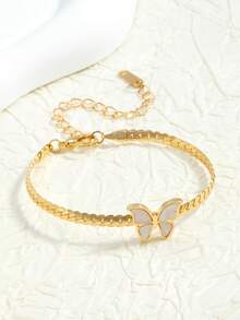1pc Elegant Butterfly & Riding Crop Chain Bracelet, Minimalist, Fashionable, Casual & Versatile - Gold - View 3