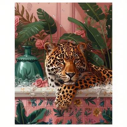1pc [30*40cm/11.8*15.7in]5D Acrylic Diamond Painting Kit, Cheetah Pattern, Suitable For Adult Beginners DIY Mosaic Diamond Art, Full Drill Handmade DIY Diamond Painting, Suitable For Living Room, Bedroom, Office Wall Decor, Surprise Art Home Decor Gift For Family And Friends, Frameless