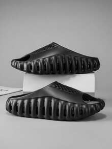 Unisex EVA Slippers, Breathable Massage Shoes, Lightweight Open Toe Sandals, Quick Drying Beach & Shower Shoes - Black - View 3