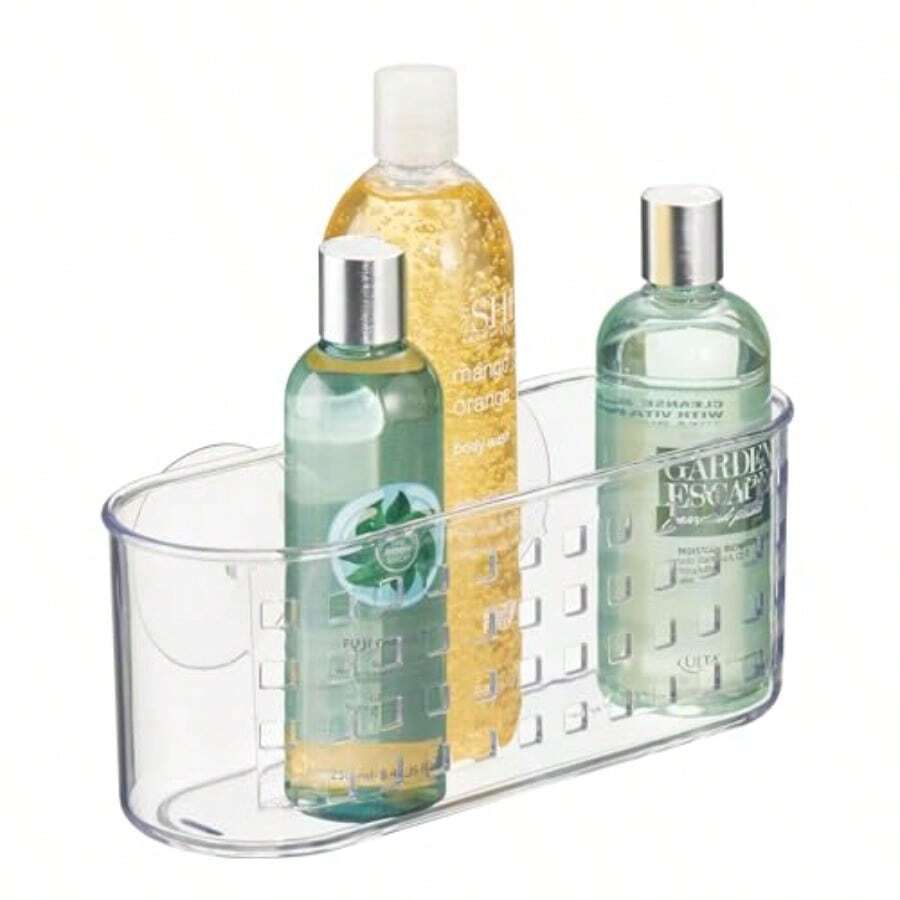 interDesign Basic Cesta para Ducha Estante de baño de plástico con Ventosa para Colocar sin Taladro Transparente - claro - Ver 1