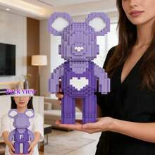 Bộ đồ chơi lắp ráp mô hình gấu 1300 mảnh | Màu tím ngộ nghĩnh, mới lạ, dễ thương, sáng tạo, đồ chơi lắp ráp thủ công | Dùng để trang trí bàn làm việc, quầy hoặc bệ cửa sổ | Thích hợp cho người lớn và gia đình giải trí | Hoàn hảo làm quà tặng ngày lễ, Ngày Valentine, Năm mới, Đêm Giáng sinh hoặc Quà Giáng sinh. - Màu tím - Xem 5