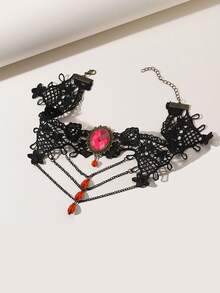 1件装女士蕾丝复古哥特式颈链，简约链条短款项链 - 彩色 - 查看 3