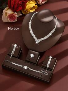 1 Set White Crystal Bridal Jewelry Set, Western Style Crystal Jewelry Set, Suitable For Party Wear - Silver - View 9