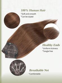 DNE HAIR 1 Piece V-Shaped Clip In Hair Extensions Top-V 100% Human Hair Color 4# Middle Brown Straight Hair For Women Easy To Style, Lightweight, Breathable, Invisible Suitable For All Hair Types And Daily Wear& Fashion Lovers - S4 - View 2