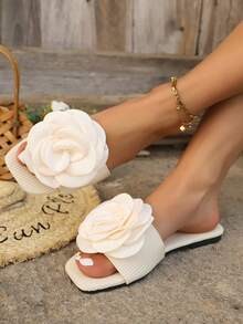 夏季户外玫瑰图案拖鞋、新款仙女风平底凉鞋搭配连衣裙、时尚单带沙滩凉鞋和家居拖鞋 - 拖鞋 - 查看 6