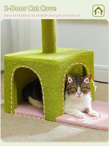 PAWZ Road 35" Flower Cat Tree With Large Metal Frame Hammock, Cute Cat Tower With Sisal Scratching Posts For Small Indoor Cats, Cat Condo With Pink Top Perch-Pink - 綠色 - 查看 7