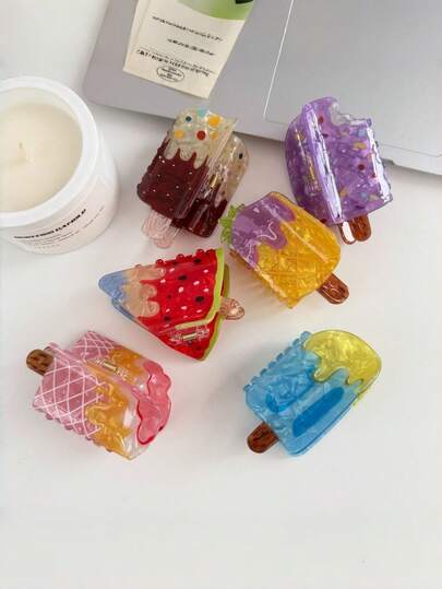 1pc Women's Fruit & Ice Cream Acrylic Hair Claw Clip, Elegant Fresh Style Hair Accessory, Suitable For Daily Use