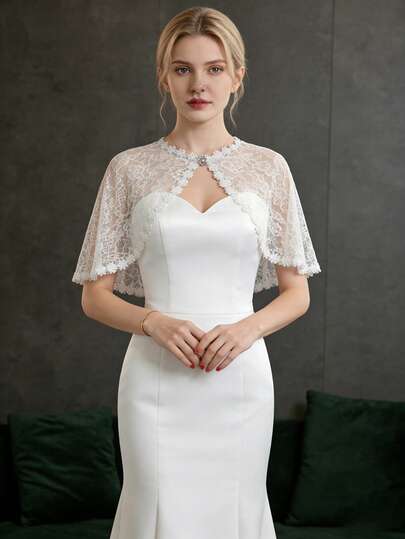 1pc Lace Shawl, Lightweight Capelet, Versatile Short Bolero, Suitable For Bridal Gown, Evening Dress, Party, Cosplay And Other Occasions