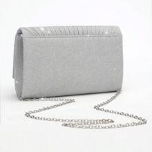New European And American Style Women's Pleated Shiny Evening Bag, Bridal Wedding Party Versatile Shoulder Bag, Wedding Season Clutch - Silver - View 5
