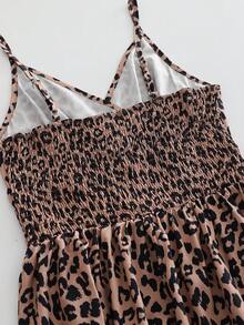 女士豹纹腰带连衣裙，豹纹休闲波西米亚风，女士豹纹吊带长裙，无袖细肩带，休闲露背款式 - 彩色 - 查看 9