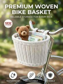 可拆卸编织自行车篮，耐用防水前置自行车篮，带皮带，多功能自行车和踏板车储物篮 - 彩色 - 查看 1