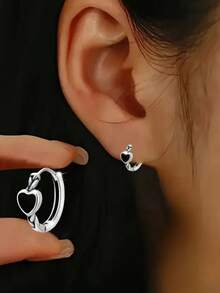 1 Par de Brincos Trançados em Prata de Lei S925 em Formato de Coração, Design Exclusivo e Personalizado, Estilo Dark Punk, Brincos Versáteis e Delicados para Combinar com Outros Acessórios Femininos - amor - Ver 11