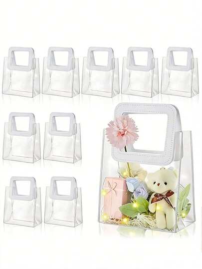 10pcs/Set Thick Transparent PVC Gift Bags, Wedding Gift Tote Bags, Gift Packaging Bags, Suitable For Shopping, Wedding, Birthday Party, Souvenirs And Other Occasions