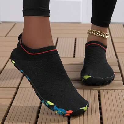 New Women's Aqua Shoes, Treadmill Shoes, Indoor Fitness Workout Shoes, Slip-On Design, Lightweight & Conforming, Low-Top Slip-On Style, Soft & Conforming, Ideal For Commuting & Daily Wear, Comfortable Outdoor Shoes, Minimalist & Fashionable, Breathable, Easy To Wear & Take Off, Versatile For Walking & Errands, Personalized Line Decor, Conforming Fit, Random Print, Beach & Resort, Outdoor, Casual, Spring/Summer