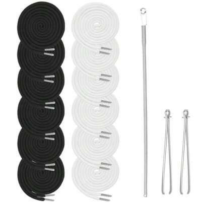 15pcs Bodkin Sewing Kit Includes 12 Replacement Drawstrings For Pants Jackets And Hoodies Plus 3 Easy Threaders A Long Stainless Steel Loop Turner And 2 Short Cord Threaders.