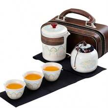 Juego de té gongfu chino de porcelana juego de tetera portátil juegos de viaje de cerámica con tetera e infusor/tazas en bolsa juegos de té asiático regalo para cumpleaños día del padre - Blanco - Ver 8