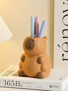 1pc Cute Capybara Pen Holder & Makeup Brush Organizer, Versatile Desktop Decor For All Seasons - Multicolor - View 4