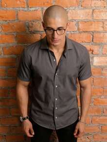 Men's Short Sleeve Shirt Premium Quality Light And Fresh Fabric Easy To Iron - 淺灰色 - 查看 6
