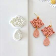 Set de 2 moldes de arcilla polimérica con forma de flor y gota de agua para hacer colgantes y pendientes, herramienta de artesanía para dar forma a joyas DIY - Blanco - Ver 3