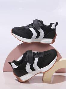 2024 Spring/Autumn Popular Kids Sports Shoes, Leather Upper Casual Chunky Sneakers, Soft Sole Non-Slip For Boys & Girls, Comfortable Sneakers 1 Pair Fashion & Comfortable Girls' Sports Shoes, Boys' Outdoor Non-Slip Versatile Running Shoes, Suitable For School, Sports, All Seasons, Baby First Walking Shoes, Christmas Gift - Black - View 2