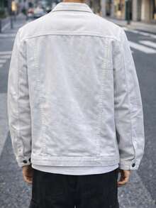 Men's Streetwear Destroyed Blue Denim Jacket – Casual Urban Style With Buttons And Pockets. - 白色 - 查看 2