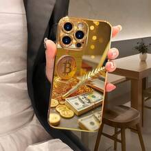 Funda para teléfono: Diseño de Bitcoin y Pila de Dólares Dorados, Acabado de Espejo Lujoso, Carcasa Rígida de PC, Galvanoplastia Premium, Diseño Ligero, Agarre Cómodo que Expresa Personalidad, Compatible con iPhone 17/16/15/14/13/12/11 Pro Max/Plus/Pro - color - Ver 11