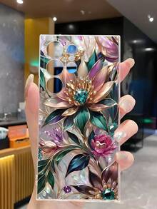 花朵图案时尚彩色宝石花卉设计透明软壳手机壳，适用于三星 Galaxy A04e/12/A13/A14/A34/A50/A52/A53/A54/S21/S22/S23/S24/S25/S25 Ultra，国际版，非国内版 - 無色 - 查看 5
