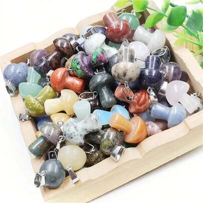 10/21 piezas Colgante de mini seta de cristal multicolor - Decoraciones de piedras naturales variadas, adecuado para hacer joyas y decoración, colores aleatorios