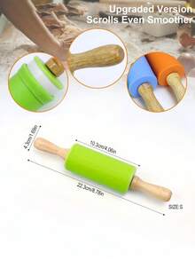 1pc Silicone Rolling Pin With Wooden Handle, Home Use Non-Stick Dough Roller, Dumpling Kneading Baking Tool, Kitchen Utensil - Green - View 15