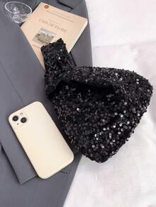 2025新款星光亮片手腕包，时尚晚宴手拿包 - 黑色 - 查看 8