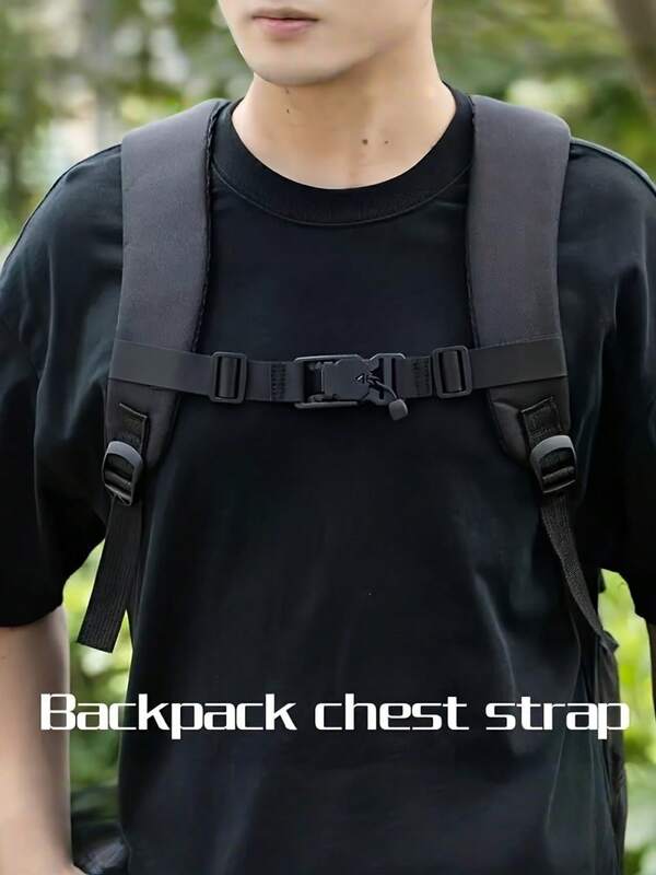 1pc Adjustable Backpack/Chest Strap, Lightweight Minimalist Design With Safety Buckle, Black Polyester Material Suitable For Hiking, Camping, Travel, Durable And Comfortable Outdoor Gear Accessory