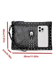 Skull Pattern Men's PU Leather Wallet, Handbag, Clutch Wristlet, Credit Card Holder, Men's Purse - Black - View 2