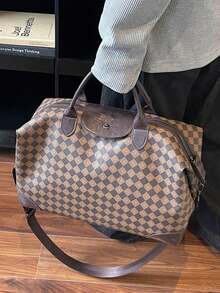 1pc PU Handbag Travel Bag, Student Organizer Bag, Large Capacity Short-Trip Luggage Bag, Waterproof Compartment, Fits Carry-On Suitcase, Lightweight, Unisex Gym Bag, Business Travel Tote - Coffee - View 6