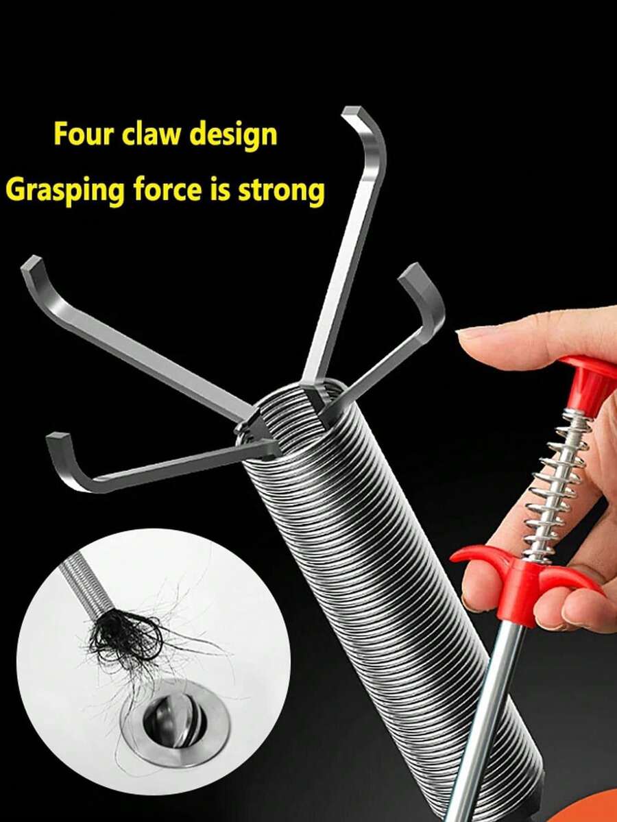 60cm Spring Pipe Dredging Tools, Drain Snake,Sewer Dredge Pipeline Hook Clog Remover Cleaning Tools Household For Kitchen Sink - Silver - View 1