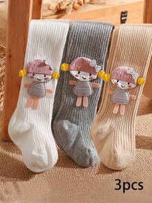 3 Pairs Girls Minimalist Skinny Stripe Tight Leggings, Cute Versatile Daily Wear Tights For Little Girls, All Season - Multicolor - View 39