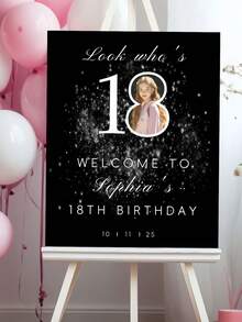 Personalized 18th Birthday Welcome Sign - Customizable Photo And Text, Includes Name, Date, Age - Elegant Black And Gold Glitter Design, Suitable For Indoor/Outdoor Adult Party Decor - Easy To Install DIY Entrance Sign For 16th Or 18th Birthday Celebration - Multicolor 5 - View 9